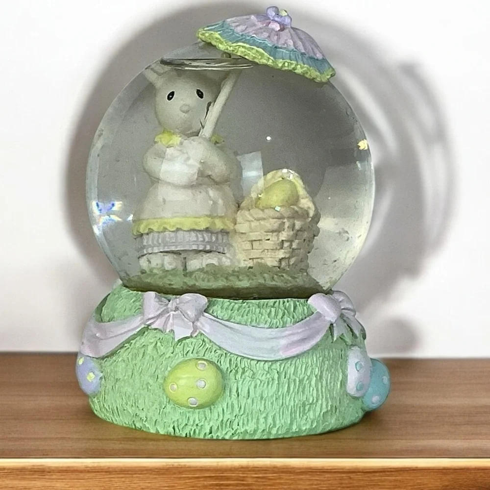 Snow Globe Vintage Easter Bunny Umbrella Spring Water Glitter Globe Pastel 1990